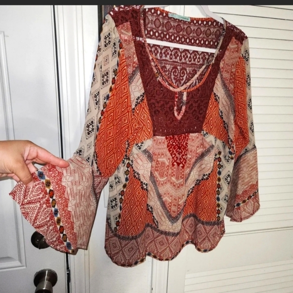 Maurice's Size XL BoHo Styled Top With Bell Sleeves